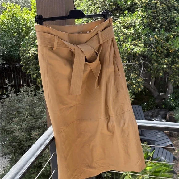 Vince Camel Tie-Belt Midi Skirt in leather - Picture 1 of 5